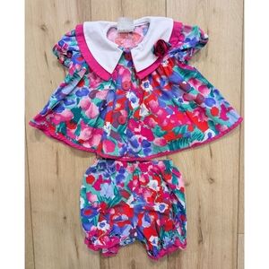Vintage Bright Floral Dress & Bloomer Set
